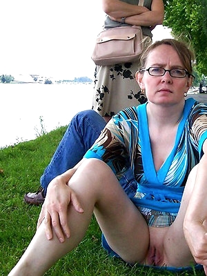 Mature wives with no panties spreading legs outdoors